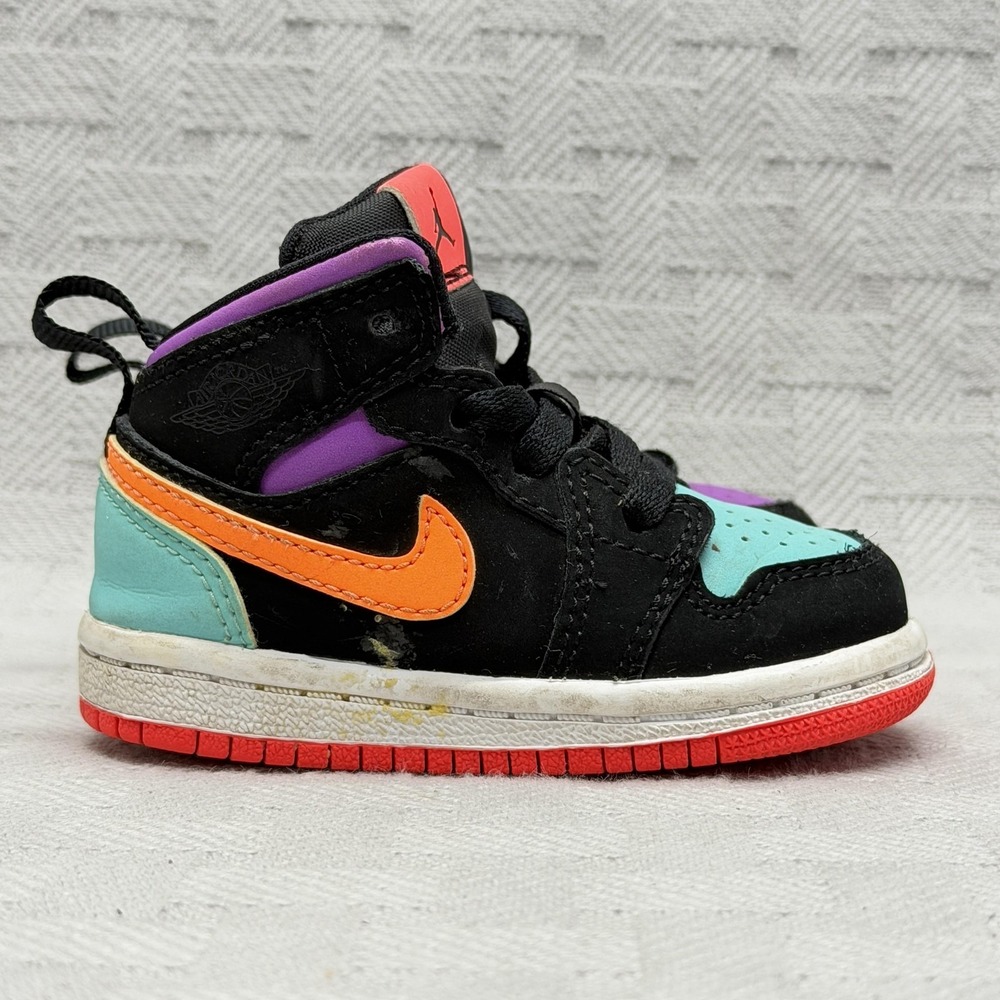 Air Jordan 1 Mid Black Multi Kids Size 4c 640735-083